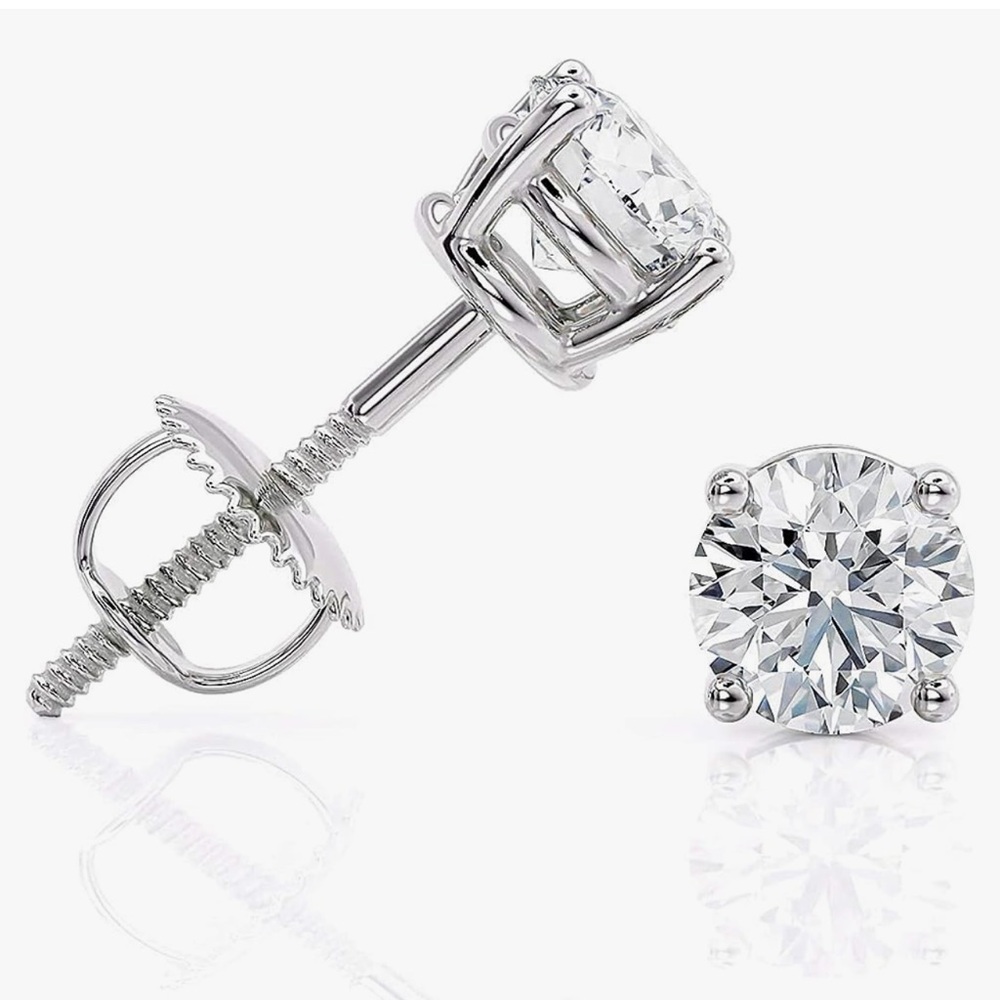 3.0 Carat D-E Color Lab Grown Diamond Stud Earrings in 14k White Gold